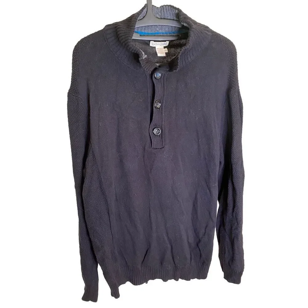 Carbon 2 Cobalt Button Heavy Knit Pullover‎ Mock Turtle Sweater Men's Size XL